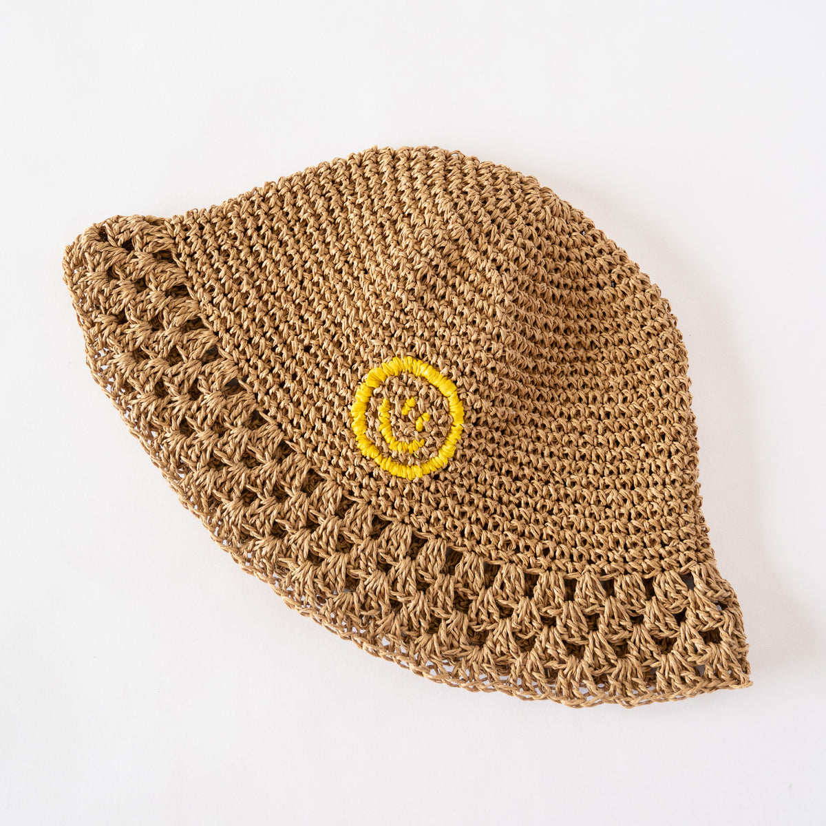Raffia Bucket Hat in Sun yellow, side profile showing drooping brim